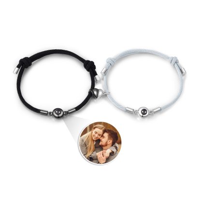 Pulsera para pareja con proyección de foto con dije de corazón magnético-Jessemade ES