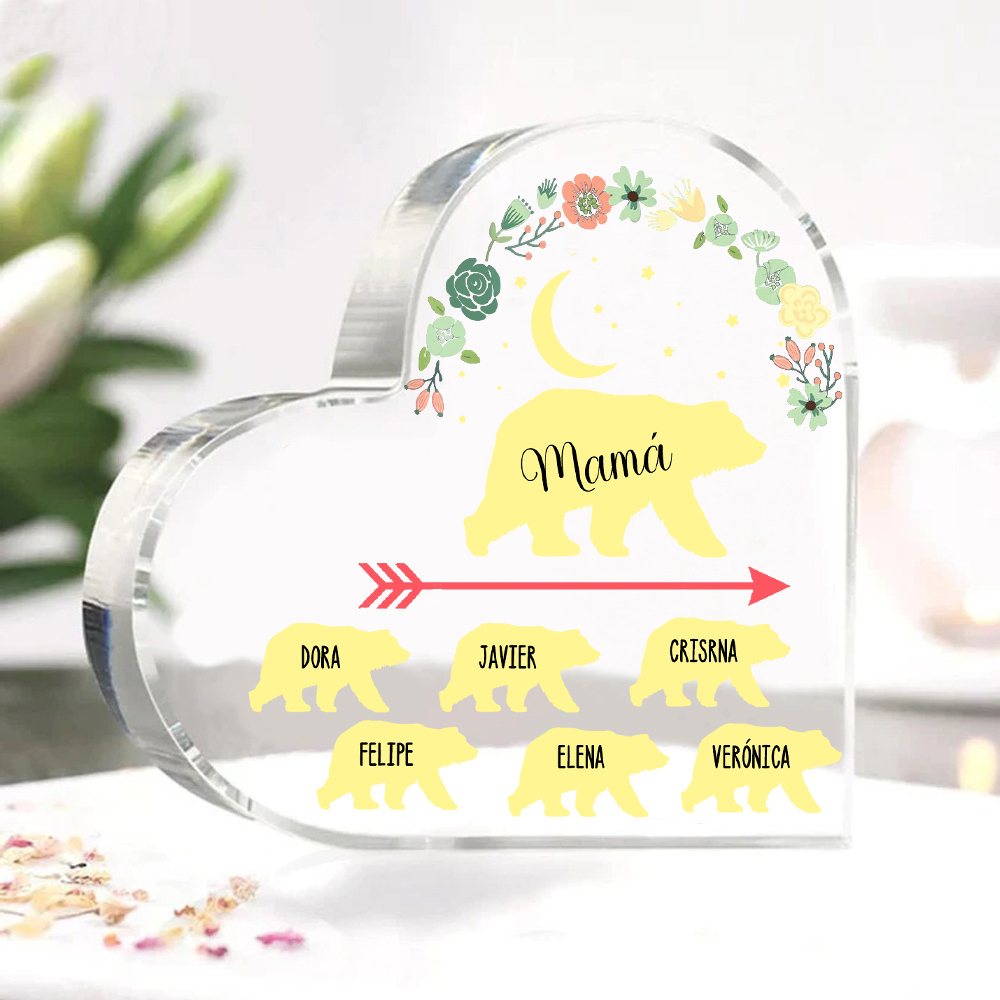 A mi mamá-Placa de acrílico en forma de corazón osos 1-6 nombres personalizados-Jessemade ES