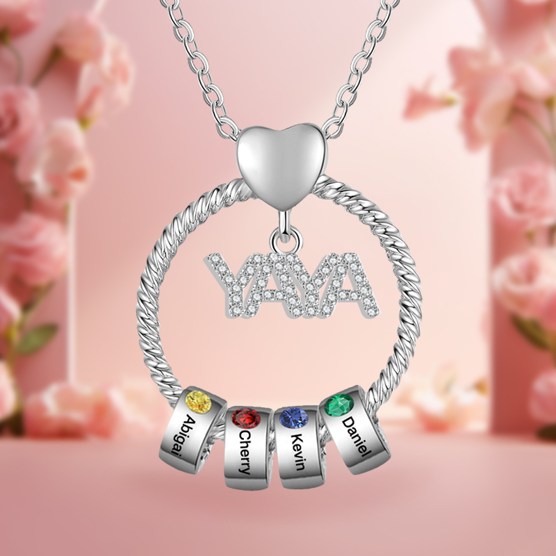 A mi abuela-Collar 1-5 nombres y piedras de nacimiento personalizados con colgante de "YAYA" color plateado | Jessemade-Jessemade ES