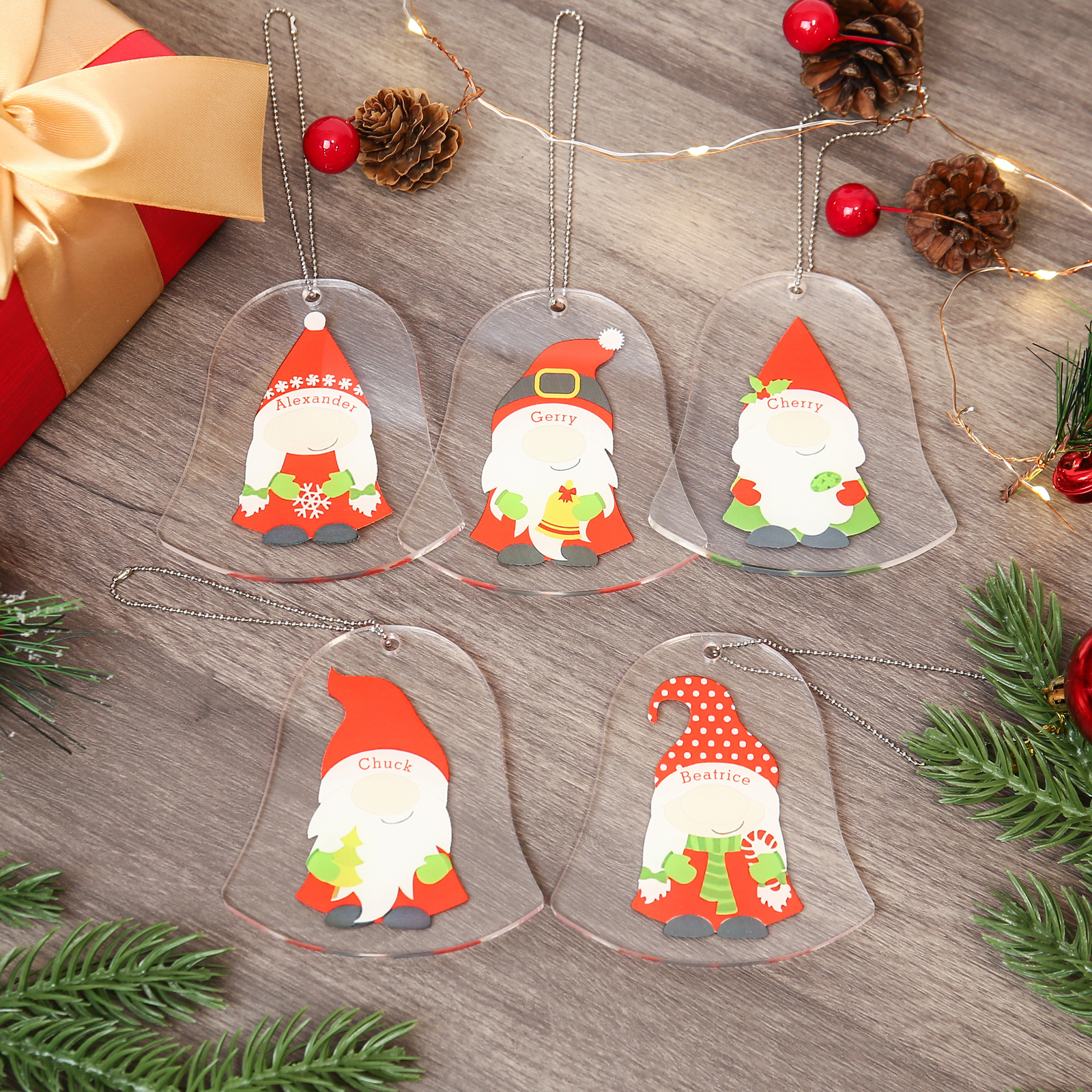 Navidad-Ornamento navideño de acrílico genios en forma de campanilla con 1 nombre personalizado