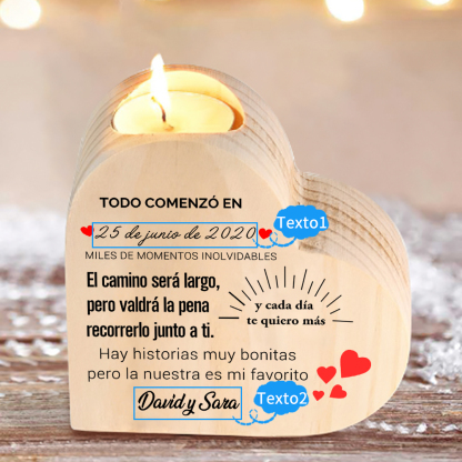 Candelero de madera para pareja sin vela personalizado con 2 nombres y fecha-Jessemade ES