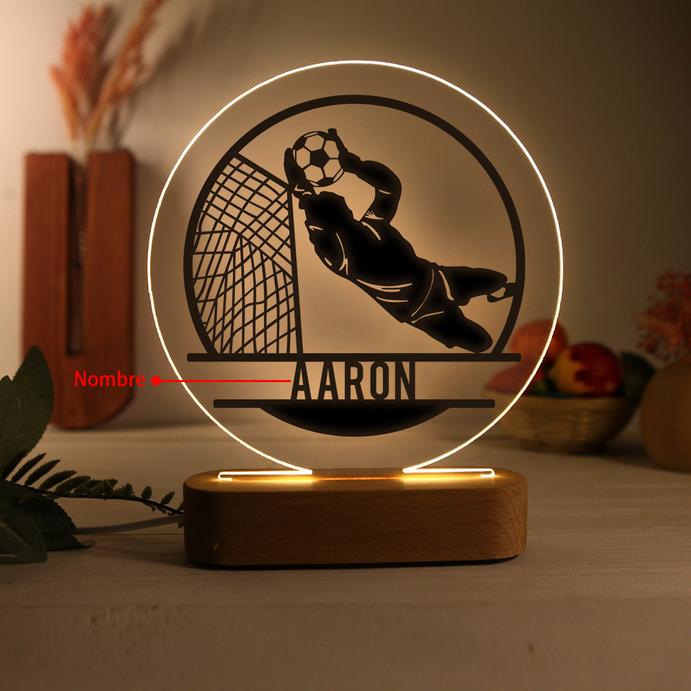Lámpara Ilusión 3D Luz de Noche LED Silueta de Chico con Fútbol con Nombre Personalizado