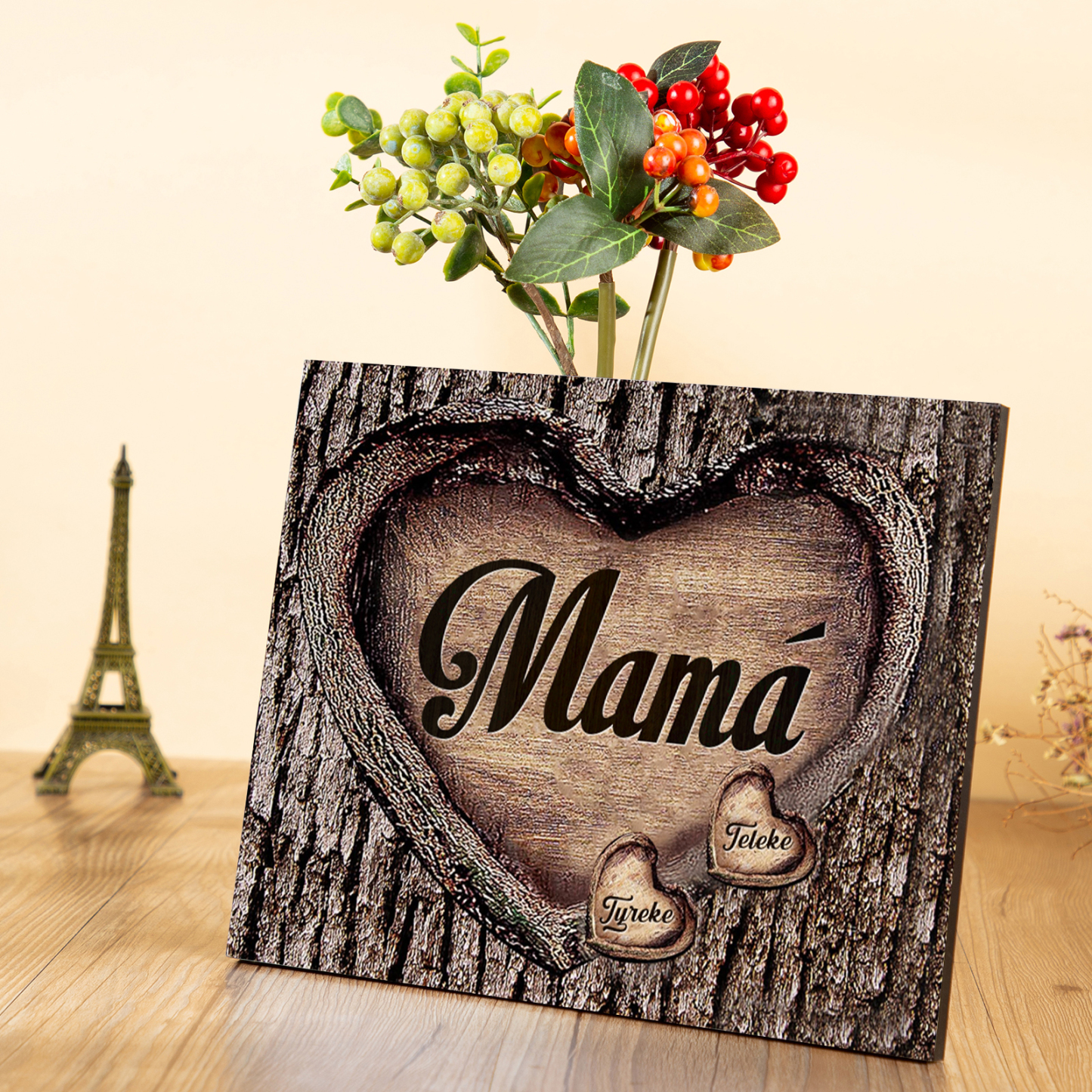 A mi mamá-Lámina marco de madera para mamá personalizado con 2 nombres-Jessemade ES