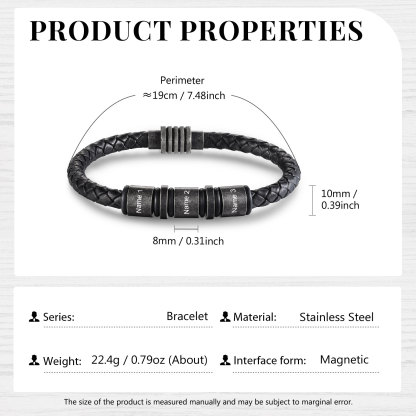 Pulsera de cuero trenzado con 3 aros 3 nombres personalizados pulsera de hombre -Jessemade ES