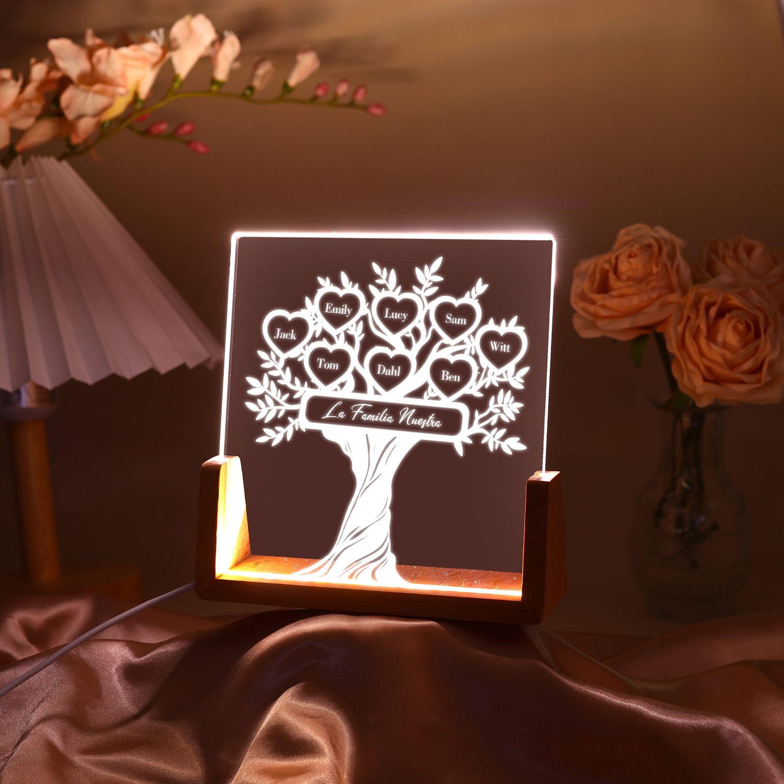 A mi mamá/abuela-Lámpara Personalizada con 2-8 Nombres y Texto "árbol de la vida" 3D Ilusión Luz de Noche-Jessemade ES