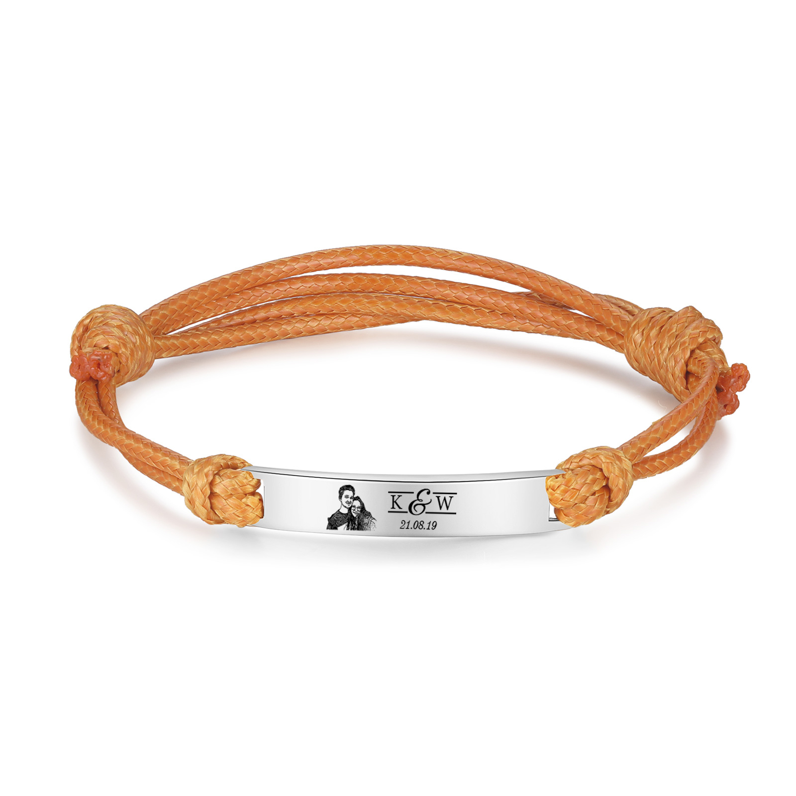 Pulseras de cuerda con placa personalizada con 2 letras, fecha y foto-Jessemade ES