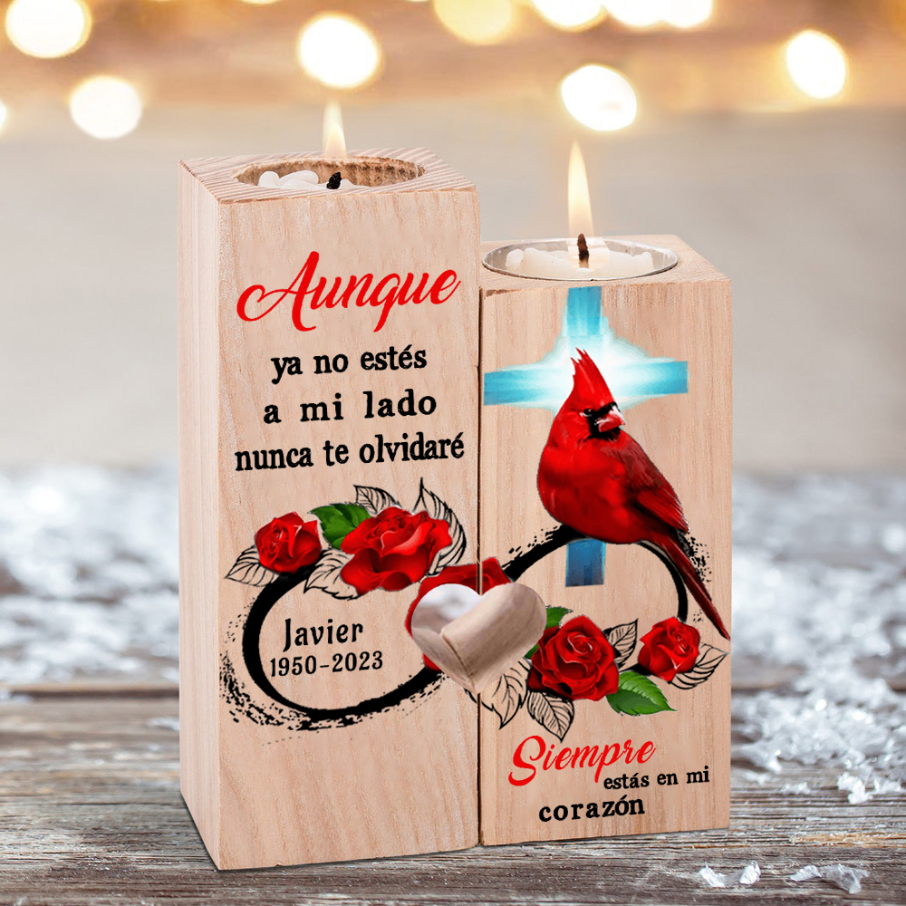 Candelero de dos piezas en memoria de ser querido de madera nombre y año personalizados sin vela-Jessemade ES