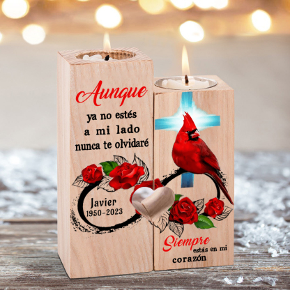 Candelero de dos piezas en memoria de ser querido de madera nombre y año personalizados sin vela-Jessemade ES