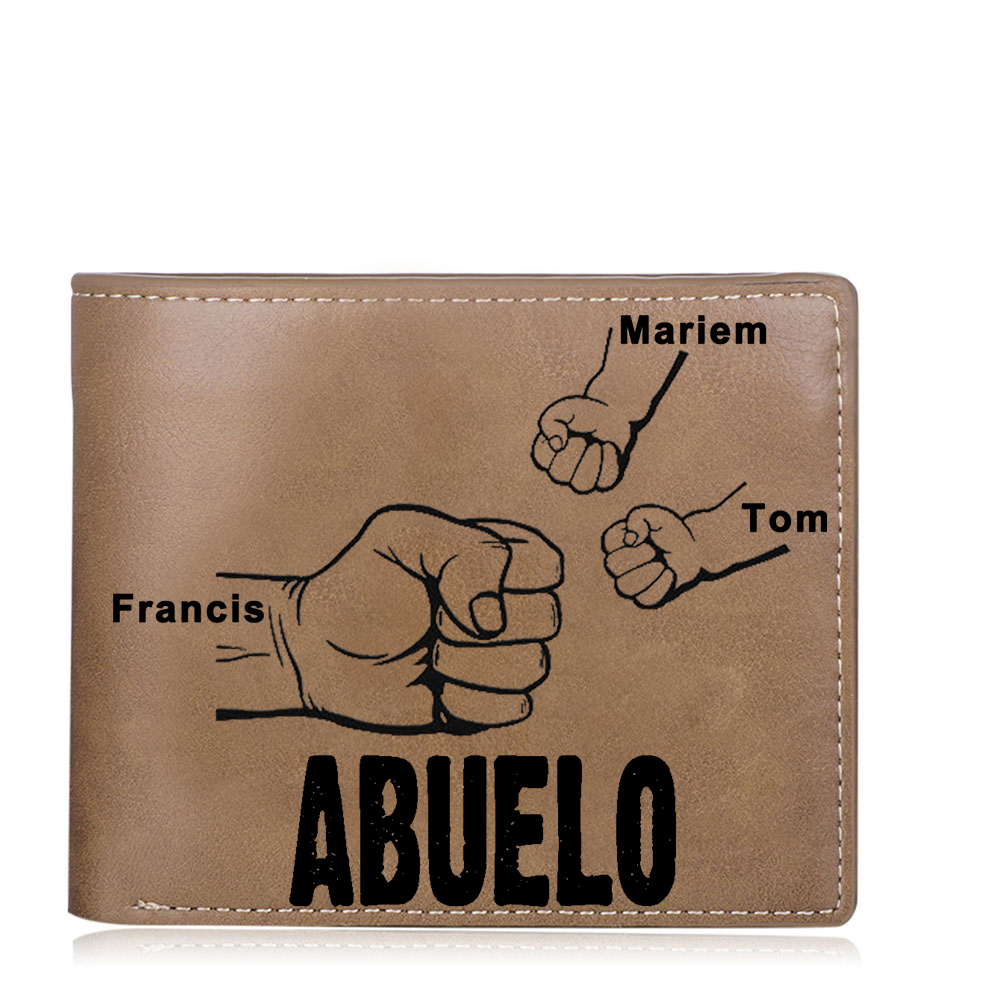 Cartera, billetera clásica puño con puño 3 nombres personalizados y una foto para abuelo-Jessemade ES
