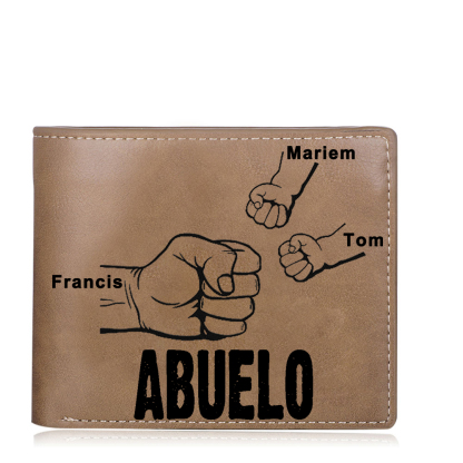 Cartera, billetera clásica puño con puño 3 nombres personalizados y una foto para abuelo-Jessemade ES