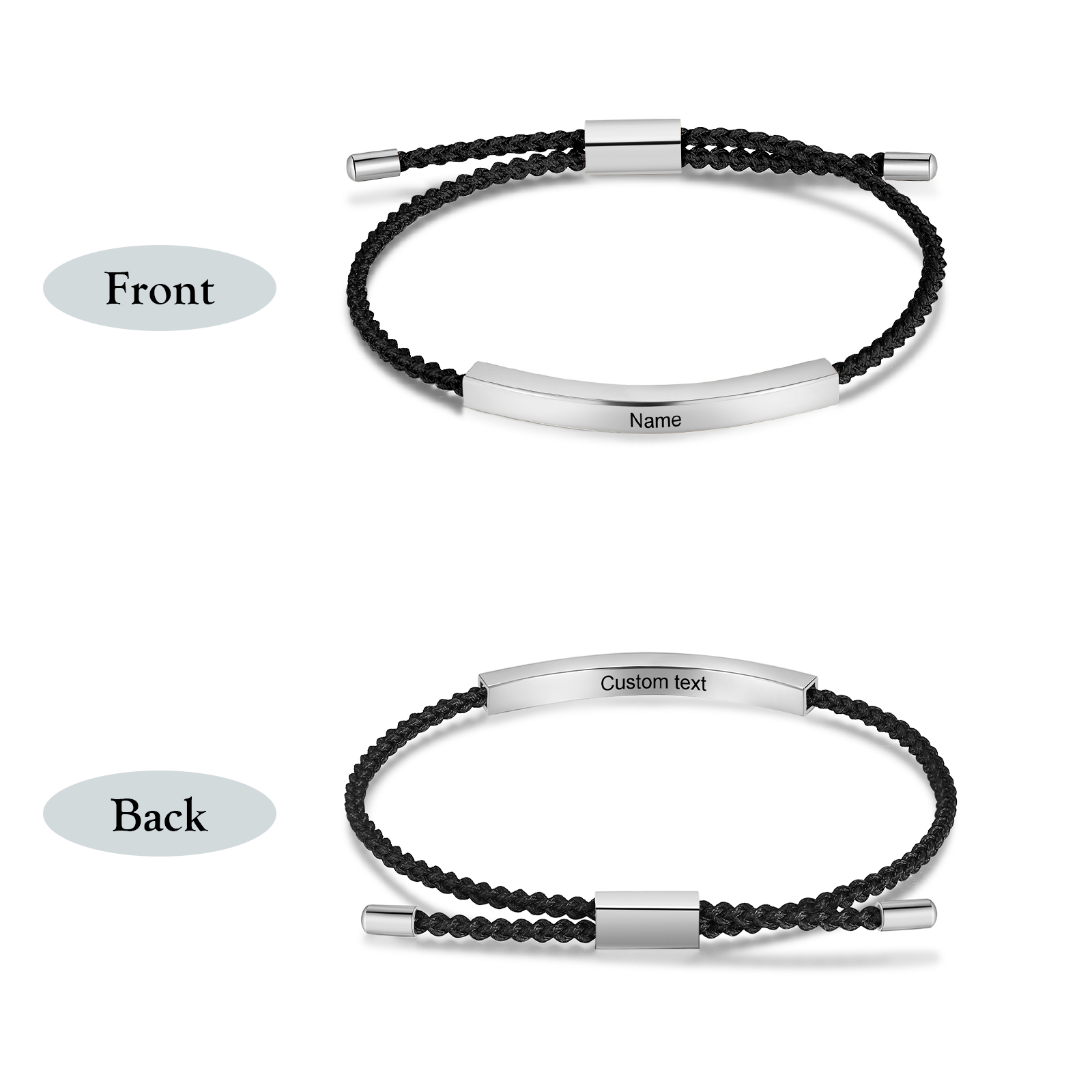 Pulsera de cuerda tejida a mano con nombre y texto personalizados seis colores placa plateada