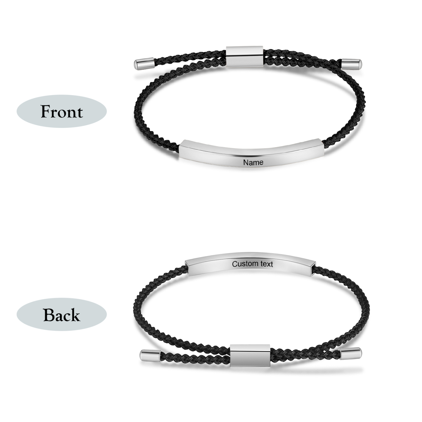 Pulsera de cuerda tejida a mano con nombre y texto personalizados seis colores placa plateada