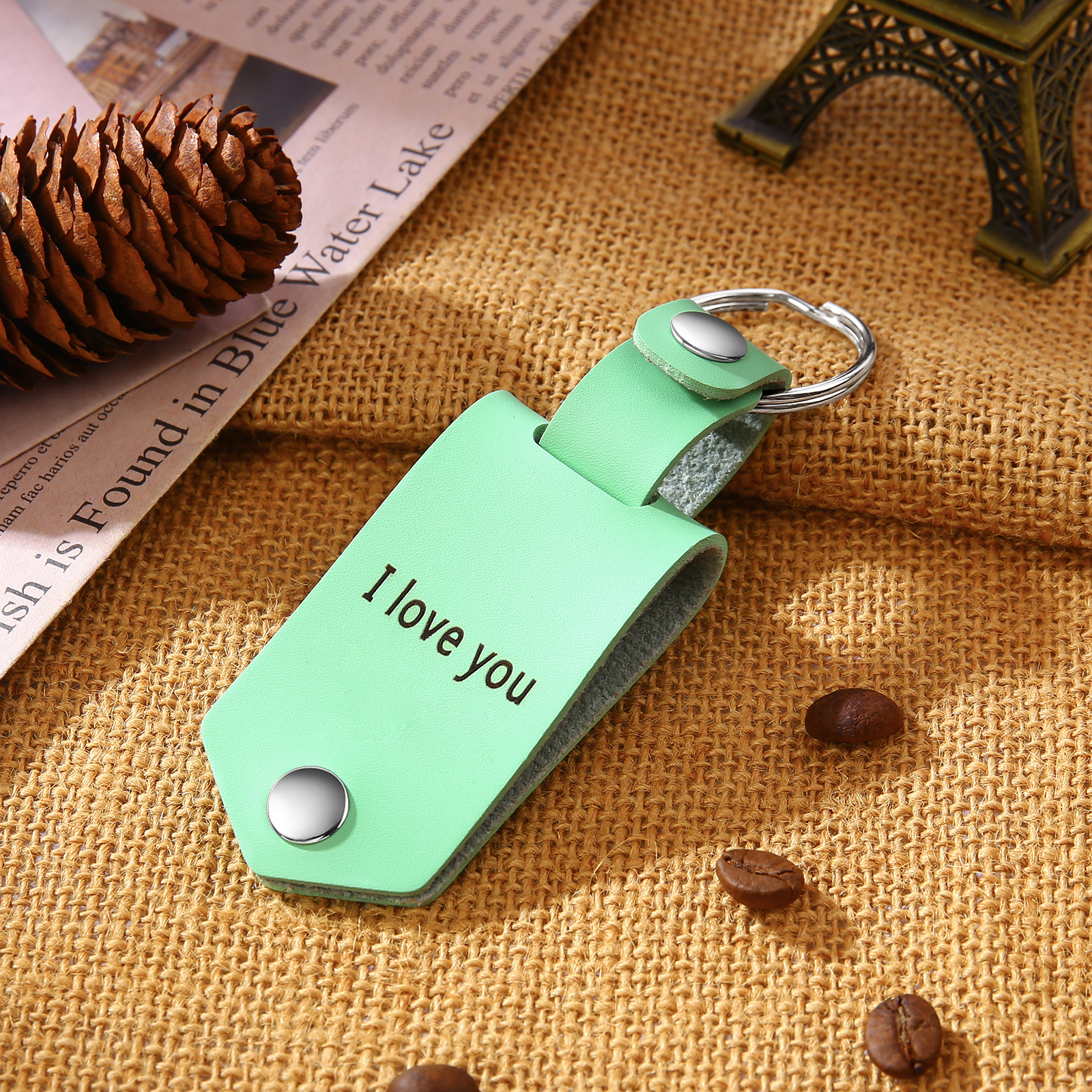 Llavero para pareja de cuero personalizado con texto y foto-Jessemade ES