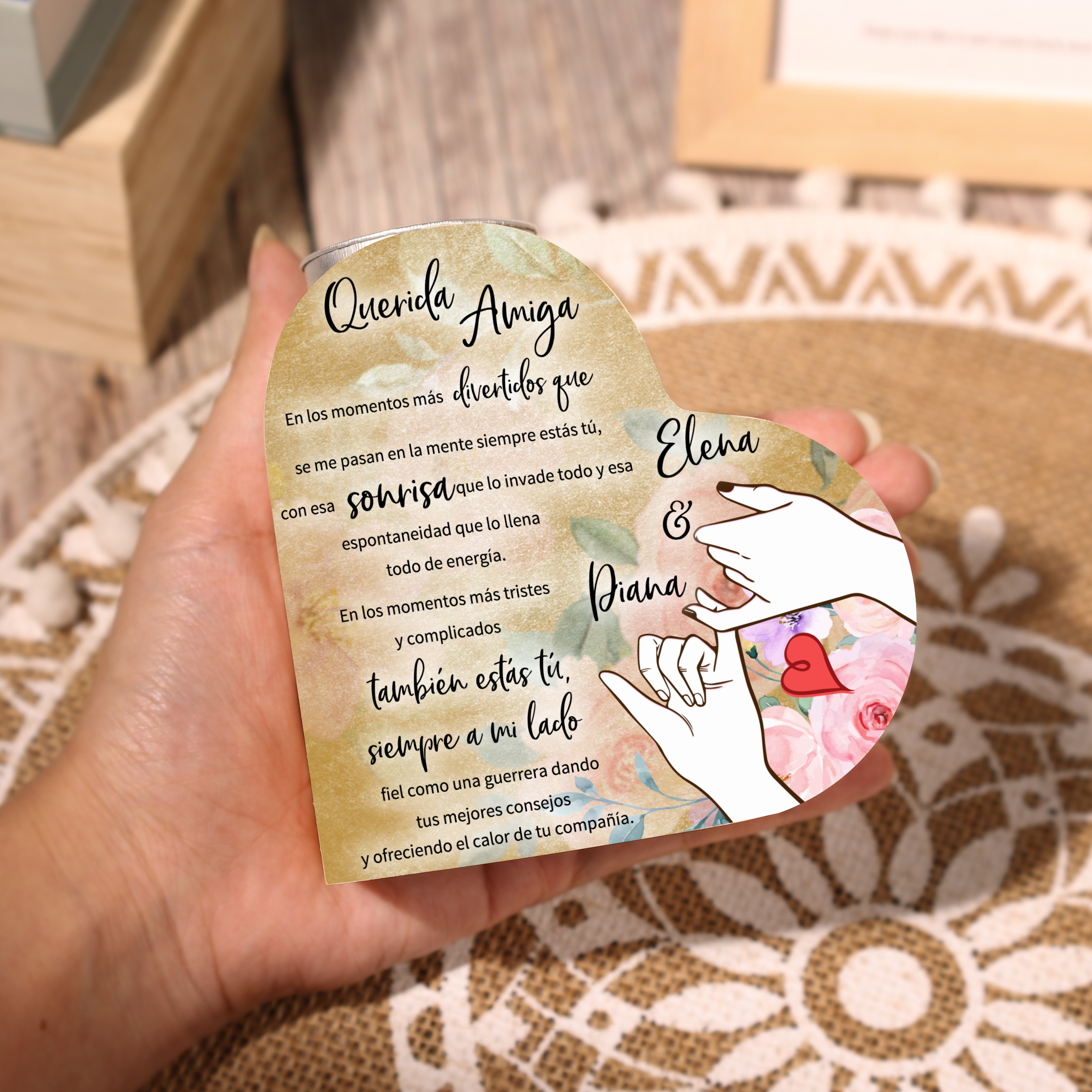 A mi amiga - Candelero de madera sin vela 2 nombres personalizados-Jessemade ES