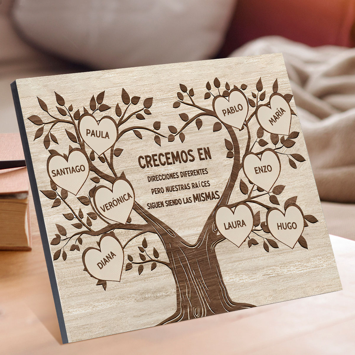 A mi familia-Lámina marco de madera Árbol de la Vida 9 nombres personalizados-Jessemade ES
