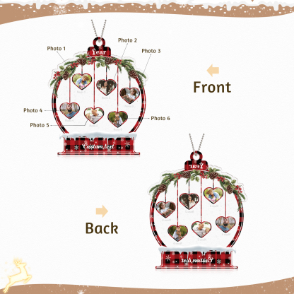 Navidad-Ornamento navideño de acrílico bola de cristal con 6 nombres, 6 fotos y 1 texto personalizados-Jessemade ES
