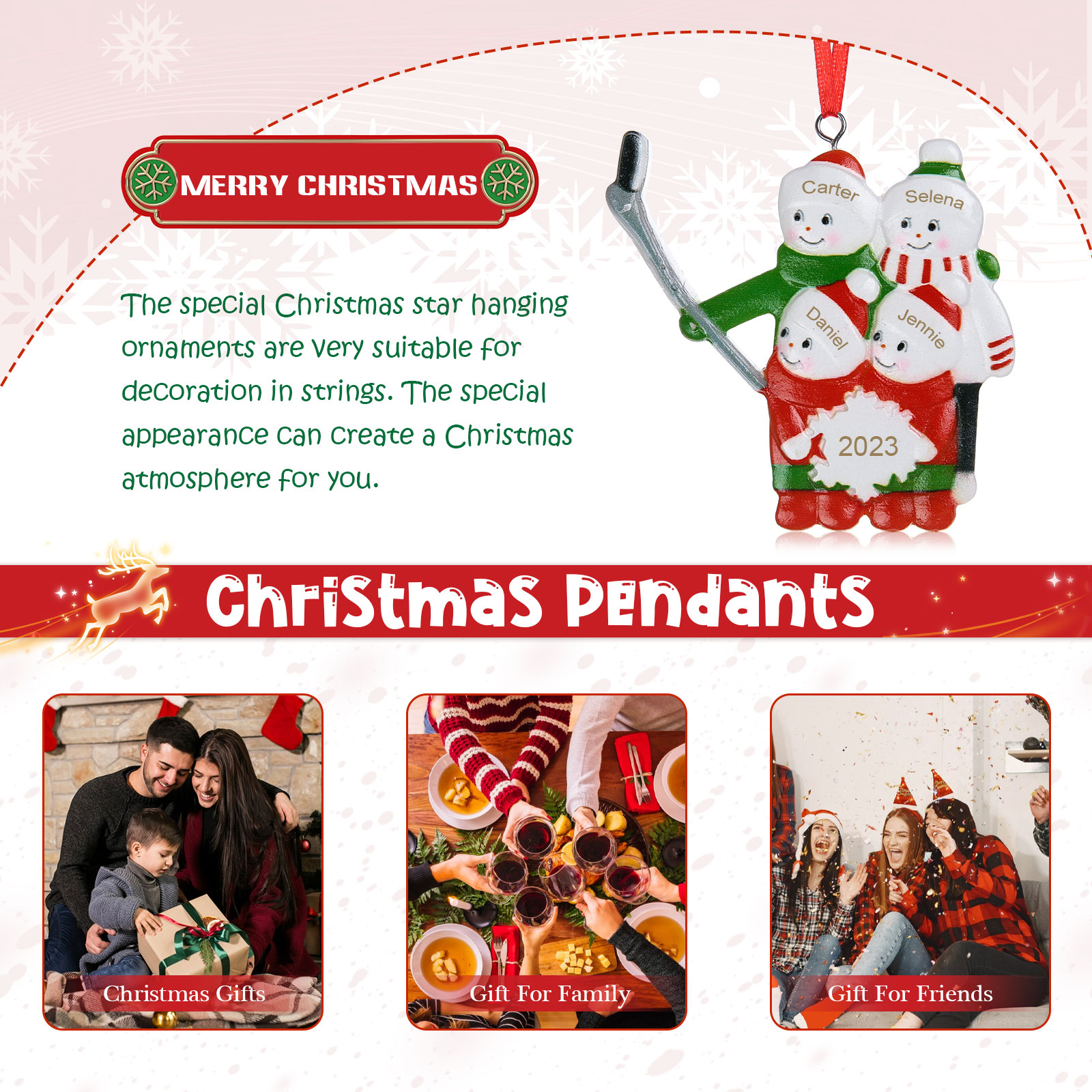 Navidad-Ornamento muñecos navideño de resina Esquiar año y 4 nombres personalizados adorno del árbol