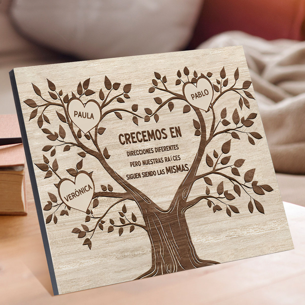 A mi familia-Lámina marco de madera Árbol de la Vida 3 nombres personalizados-Jessemade ES
