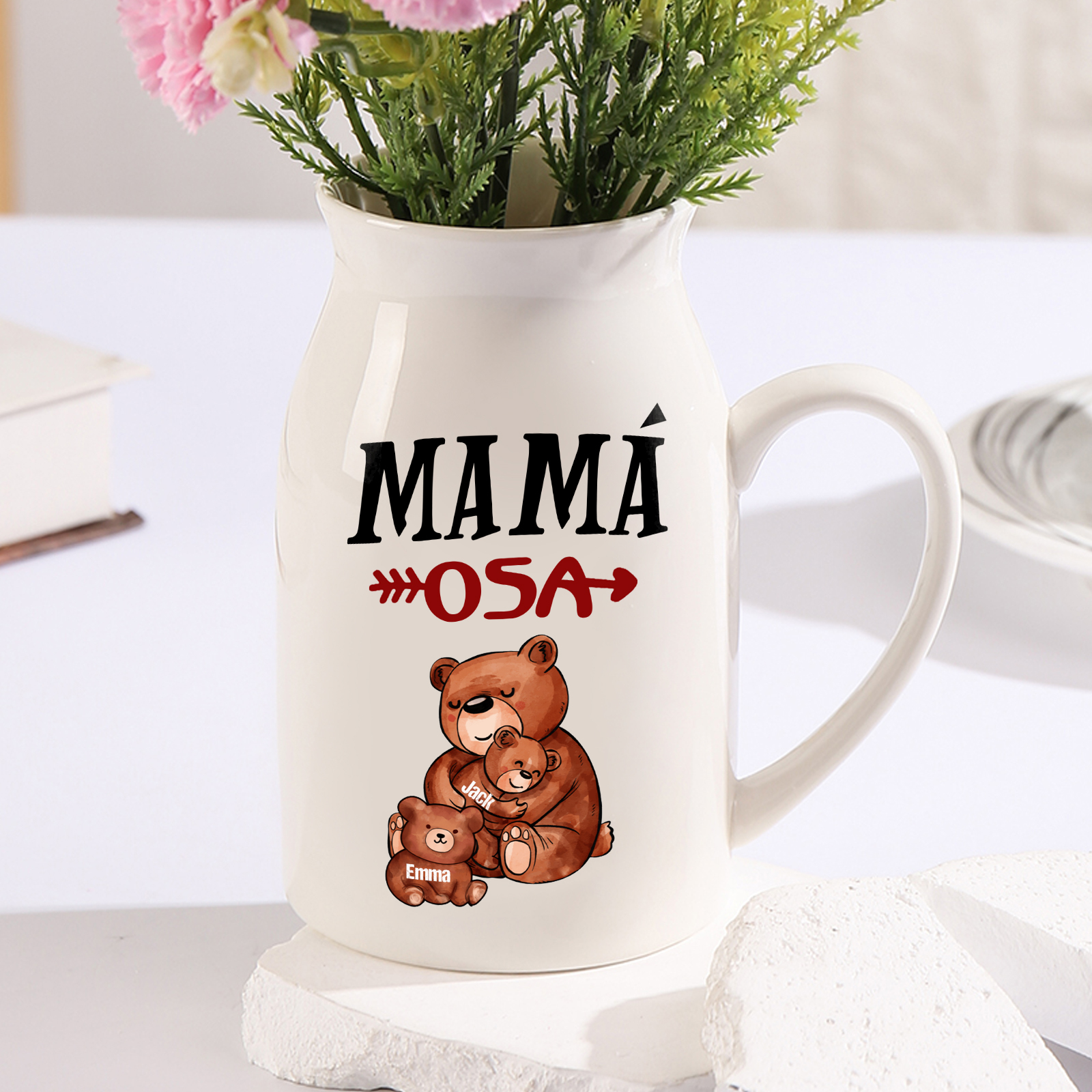Florero de cerámica mamaosa y sus bebés 2-8 nombres personalizados con texto decoración del hogar-Jessemade ES