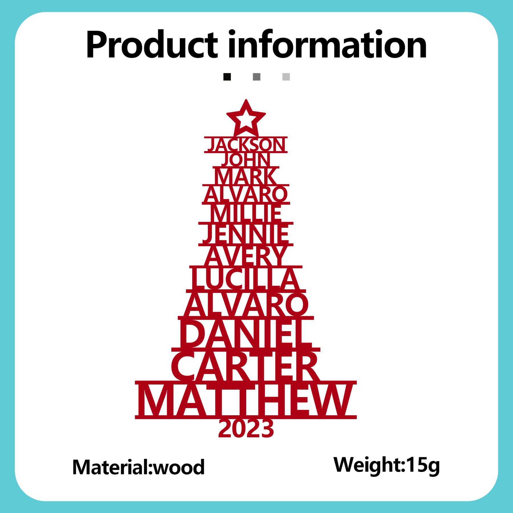 Navidad-Ornamento navideño de madera árbol de nombres con 12 nombres y año personalizados