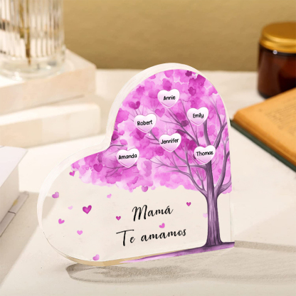 A mi mamá/abuela-Placa de acrílico "Árbol" en forma de corazón 6 nombres y 1 texto personalizados-Jessemade ES