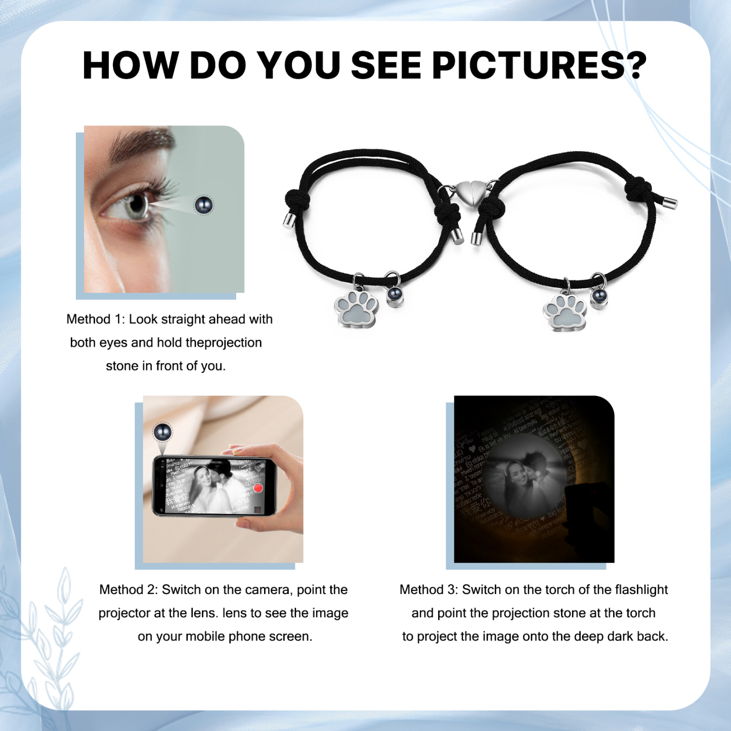 Pulsera para pareja con proyección de foto con dije de corazón magnético-Jessemade ES