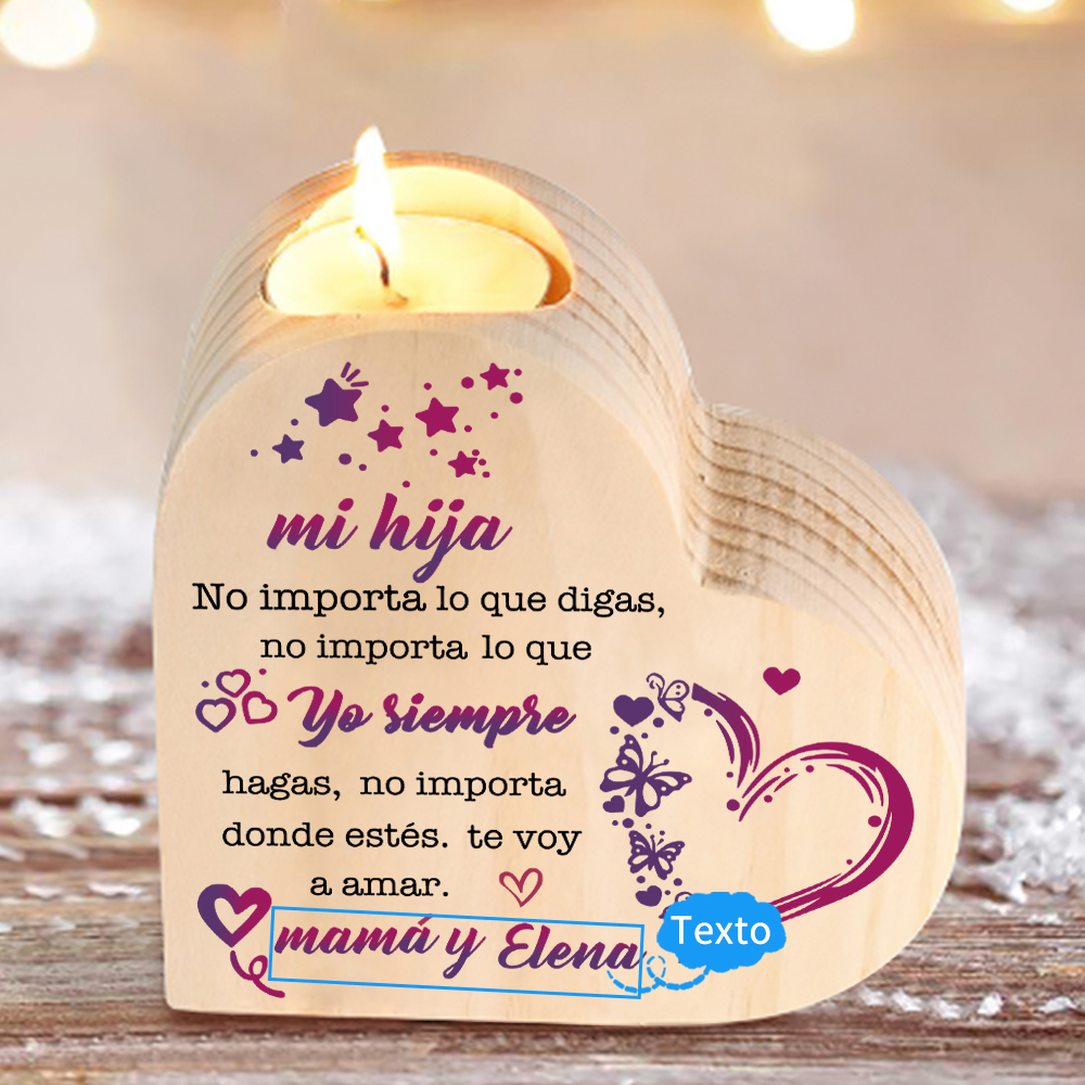 Candelero de corazón para hija de madera de corazón sin candela personalizado con nombres-Jessemade ES