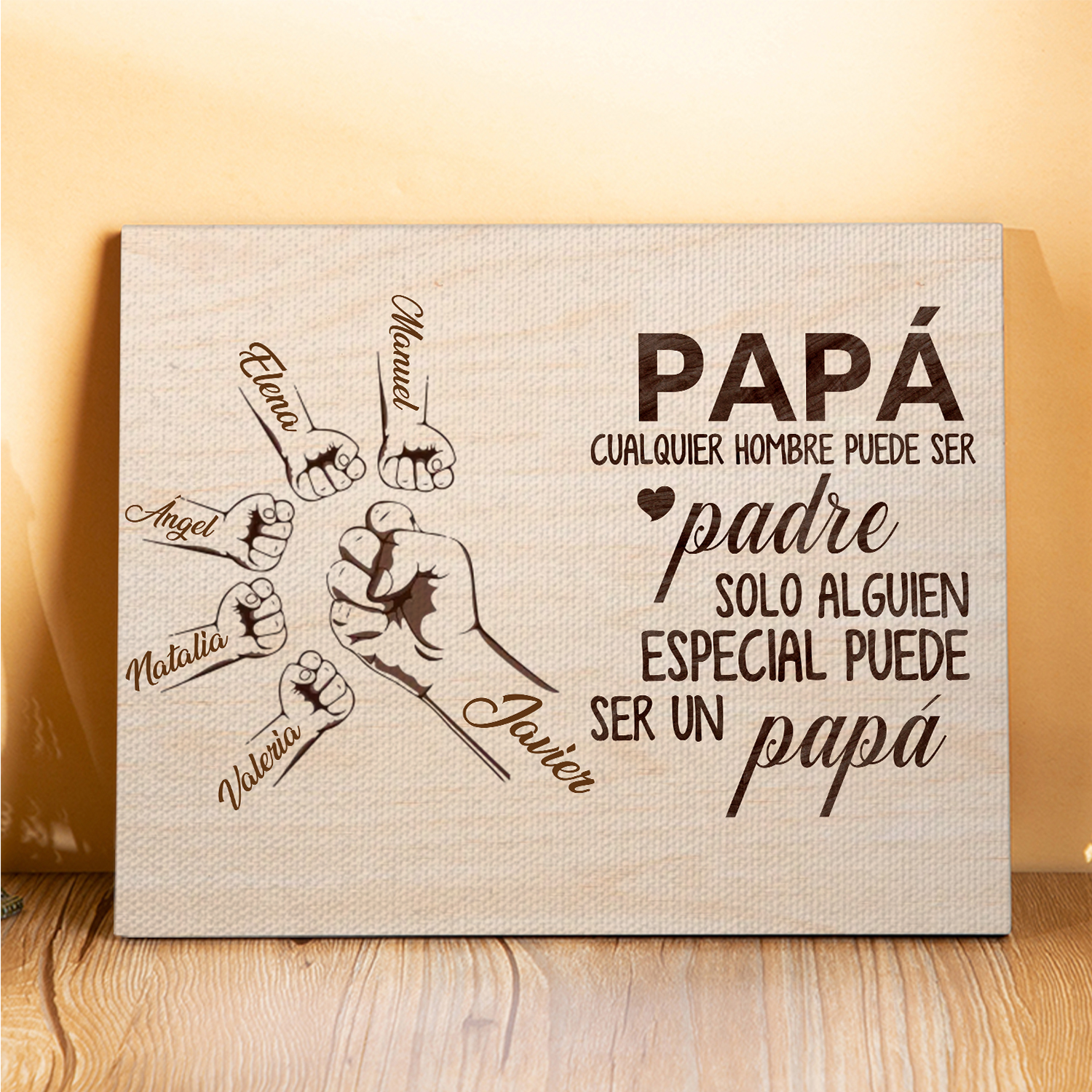 A mi papá - Lámina 2-6 nombres personalizados marco de madera puño con puño-Jessemade ES