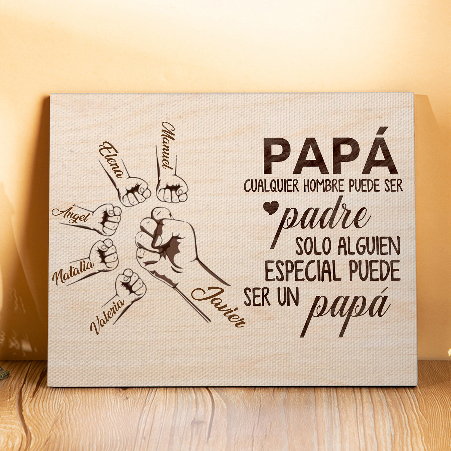 A mi papá - Lámina 2-6 nombres personalizados marco de madera puño con puño-Jessemade ES