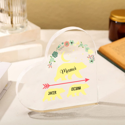 A mi mamá-Placa de acrílico en forma de corazón osos 1-6 nombres personalizados-Jessemade ES