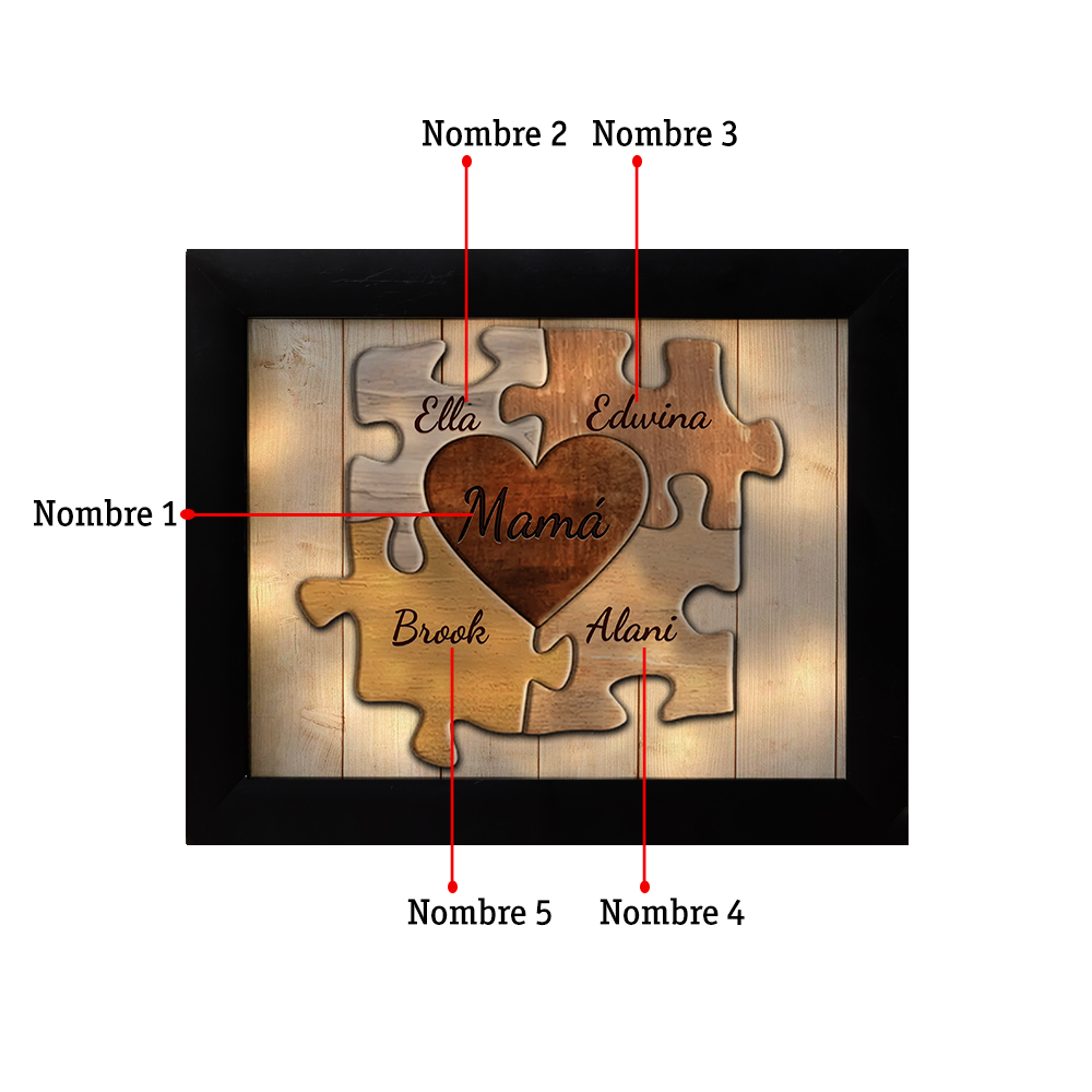 A mi abuela-Marco de 3-9 nombres personalizados rompecabezas de plástico con lámpara-Jessemade ES