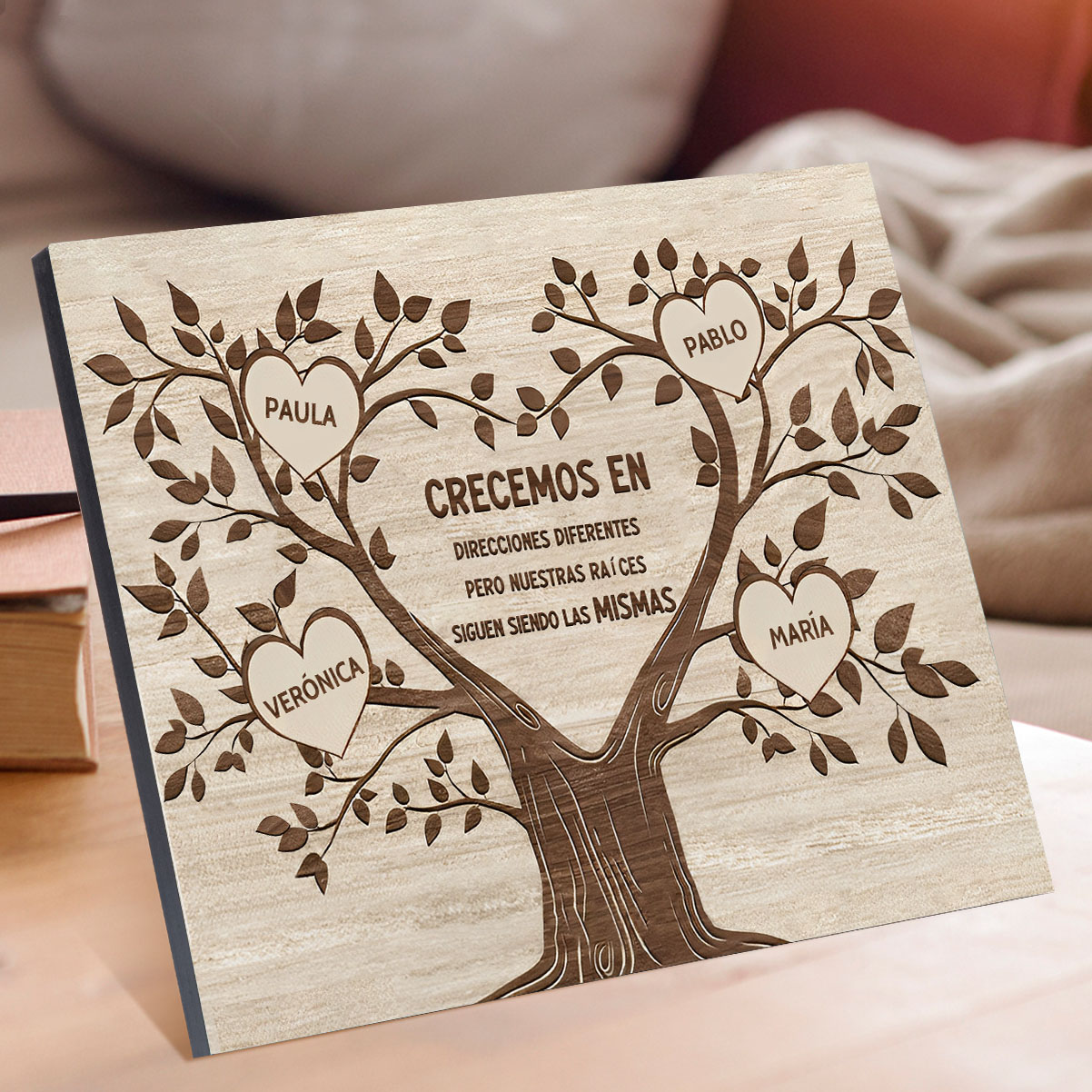 A mi familia-Lámina marco de madera Árbol de la Vida 4 nombres personalizados-Jessemade ES