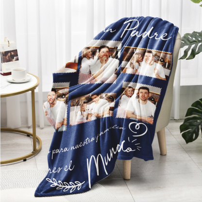 A mi padre-Manta de buen calidad personalizada con 6 fotos-Jessemade ES