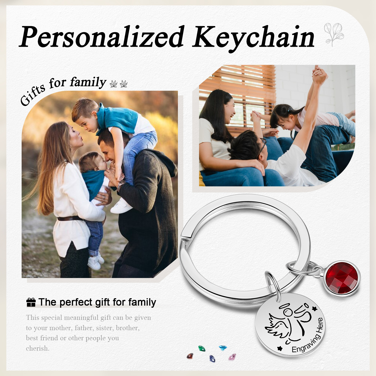 Llavero con colgante de ángel amuleto de guardia personalizado con 1 texto y 1 piedra-Jessemade ES