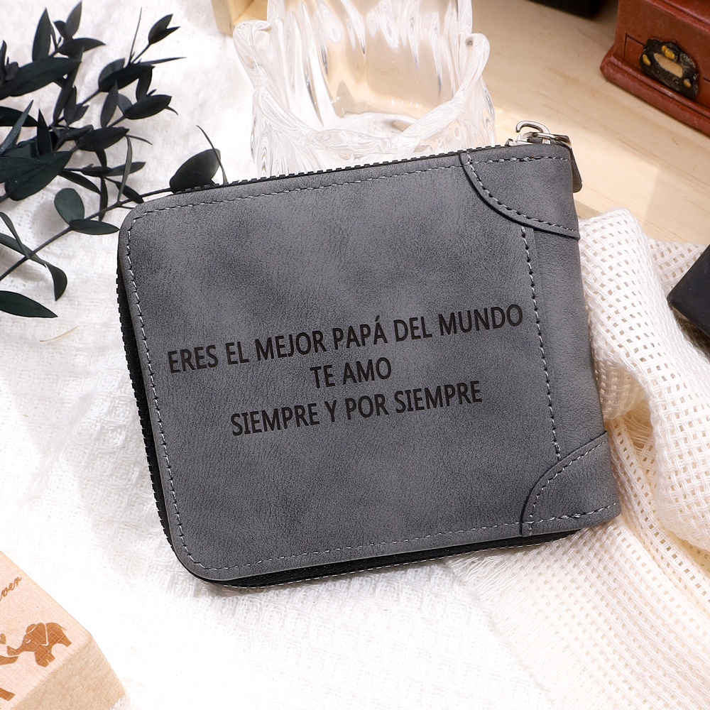Cartera, billetera con cierre con 1 foto y 3 textos personalizados, monedero clásico para hombre | Jessemade