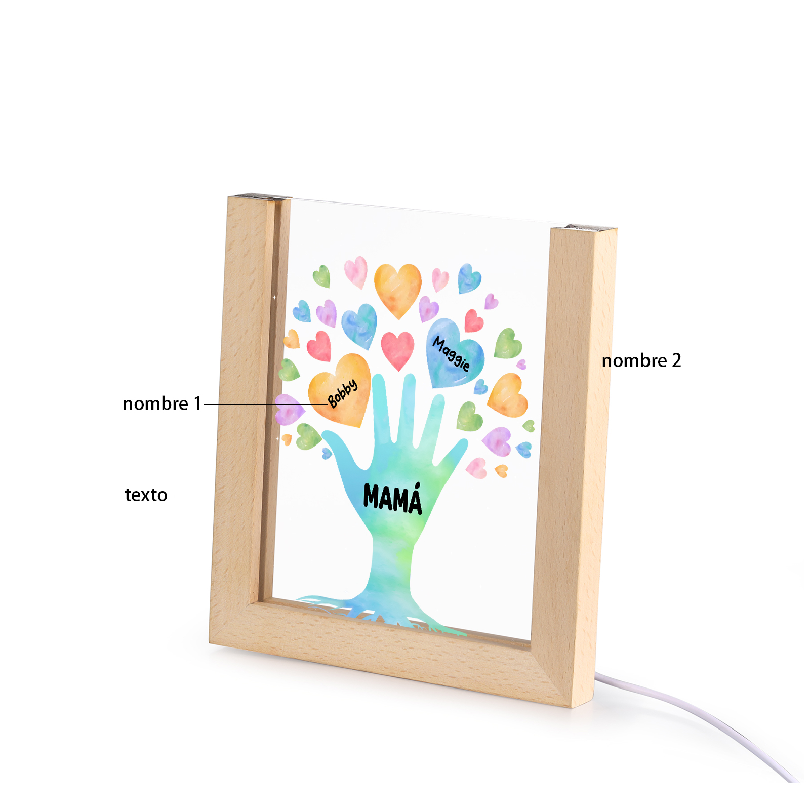 A mi mamá/abuela-Lámpara Personalizada con 2-8 Nombres y Texto "árbol y corazones" 3D Ilusión Luz de Noche-Jessemade ES