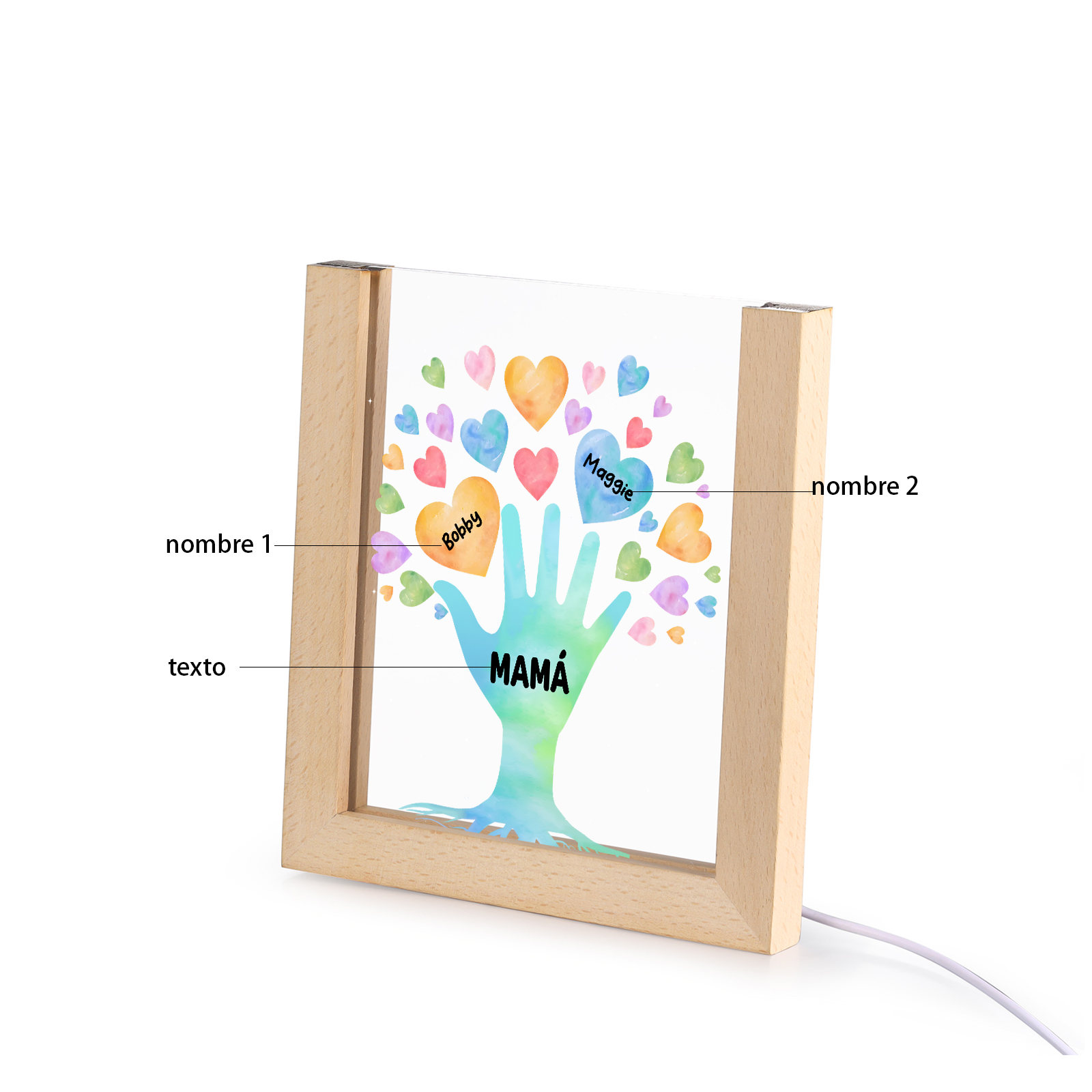 A mi mamá/abuela-Lámpara Personalizada con 2-8 Nombres y Texto "árbol y corazones" 3D Ilusión Luz de Noche-Jessemade ES