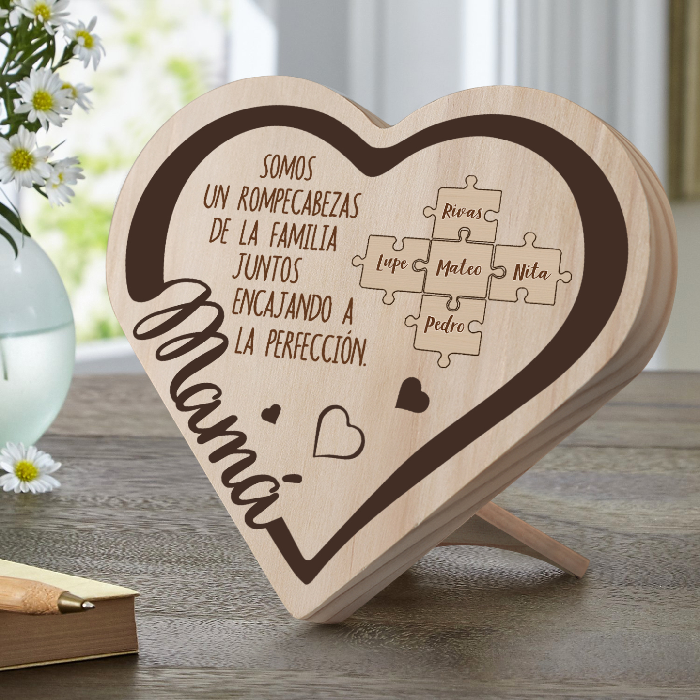 Adorno personalizado con 2-6 nombres decoración de madera en forma de corazón para mi mamá-Jessemade ES