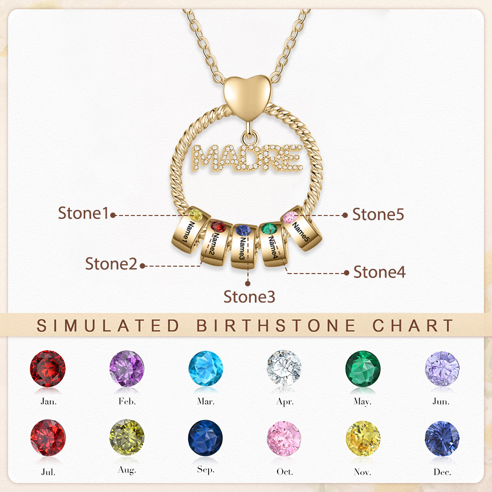 Navidad-Collar con colgante de "MADRE" con 5 nombres y 5 piedras de nacimiento personalizados | Jessemade