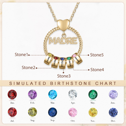 Navidad-Collar con colgante de "MADRE" con 5 nombres y 5 piedras de nacimiento personalizados | Jessemade