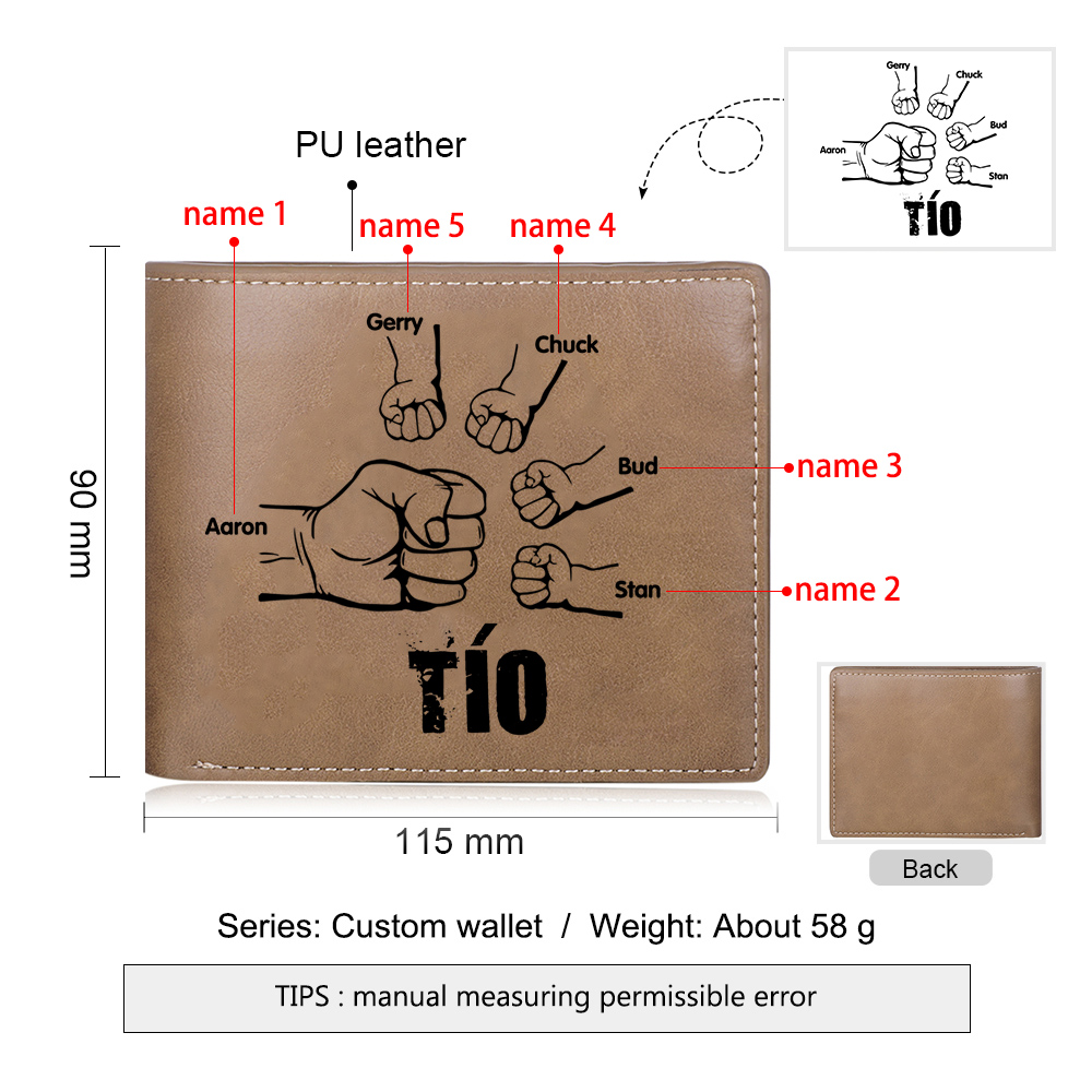 A mi tío-Cartera 2-5 nombres y foto personalizados billetera clásica puño a puño -Jessemade ES