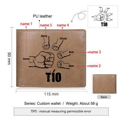 A mi tío-Cartera 2-5 nombres y foto personalizados billetera clásica puño a puño -Jessemade ES