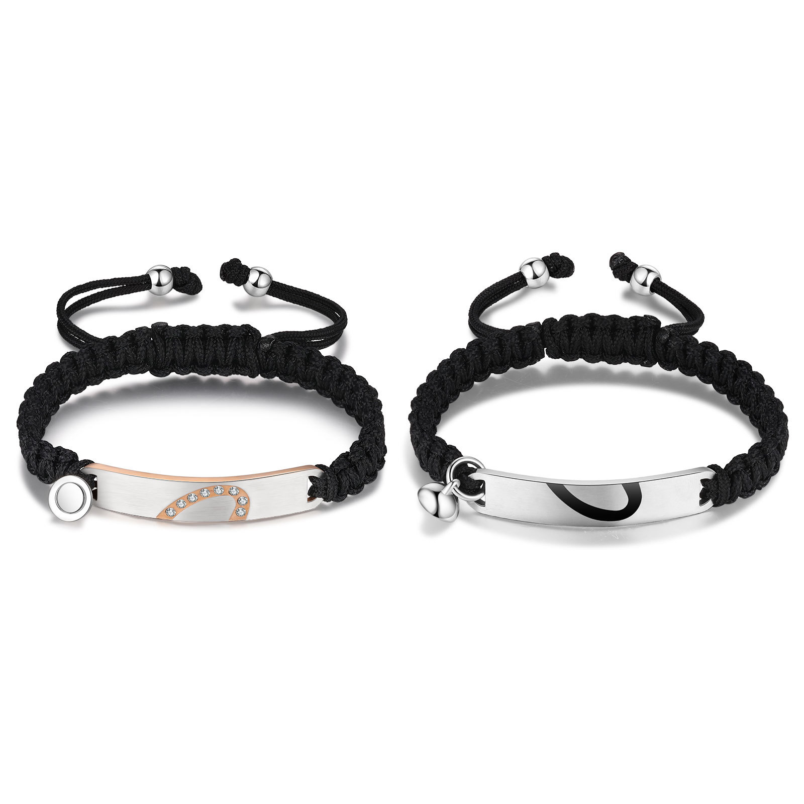 Pulsera de dos piezas de cuerda 2 Nombres personalizados para pareja con dije magnético-Jessemade ES