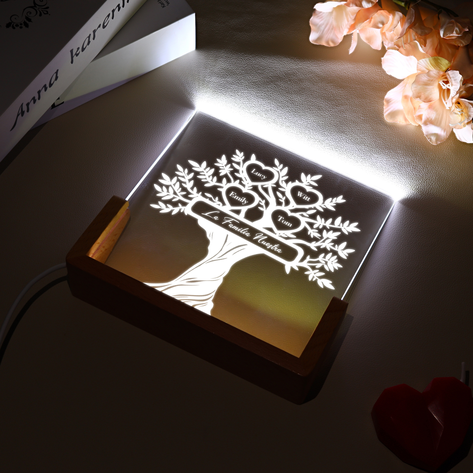 A mi mamá/abuela-Lámpara Personalizada con 2-8 Nombres y Texto "árbol de la vida" 3D Ilusión Luz de Noche-Jessemade ES