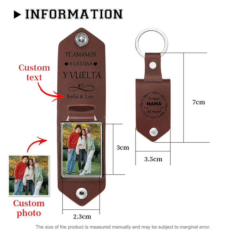 A mi mamá - Llavero de cuero personalizado con 1 foto y nombres-Jessemade ES