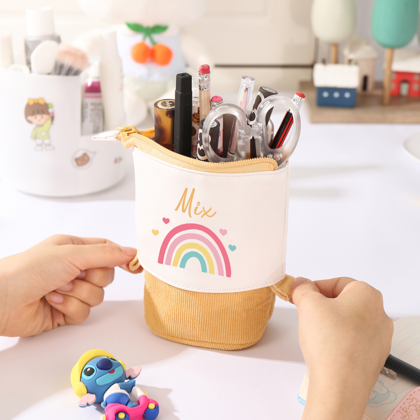 Estuche personalizado con nombre con diseños coloridos de iris para niños