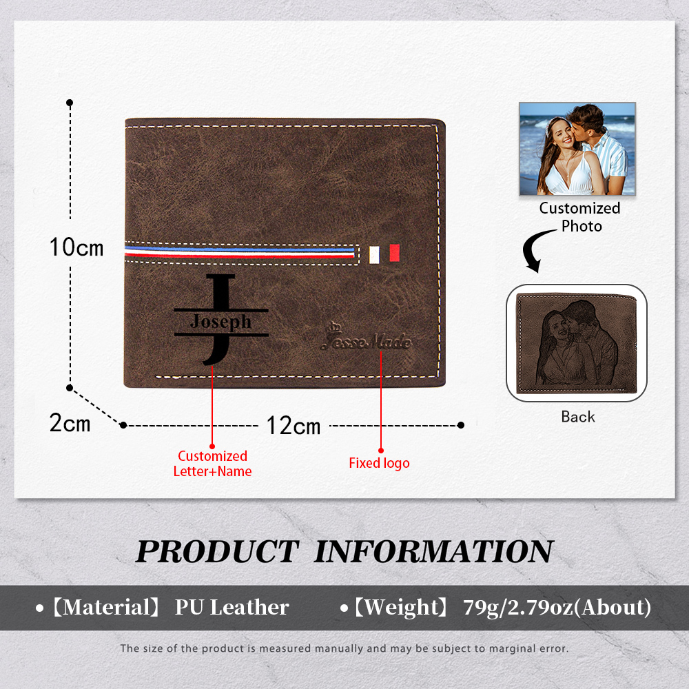 Cartera, billetera personalizada con 1 foto, 1 nombre y 1 letra monedero para hombre-Jessemade ES