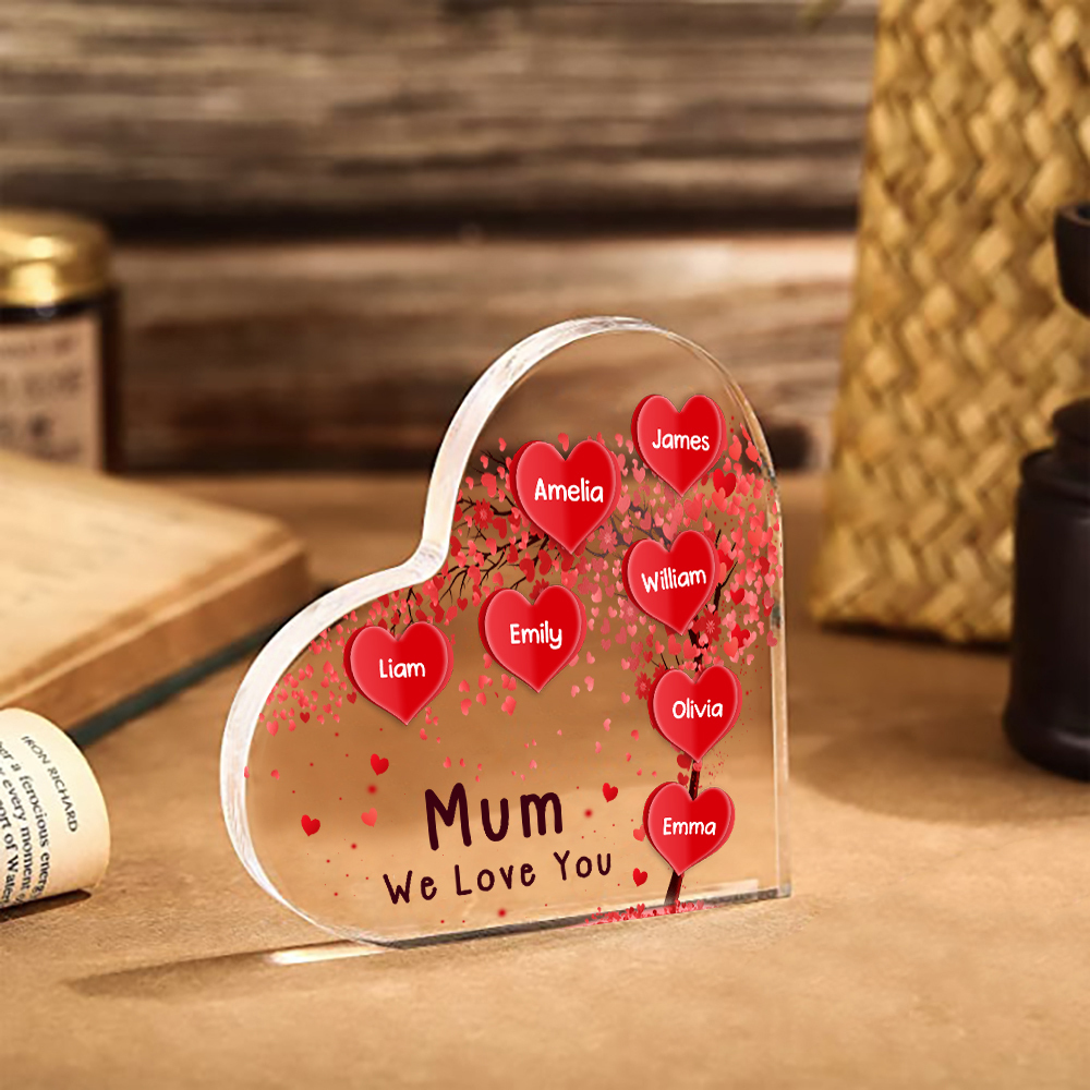 A mi mamá/abuela-Placa de acrílico "Corazones" en forma de corazón 7 nombres y 1 texto personalizados-Jessemade ES
