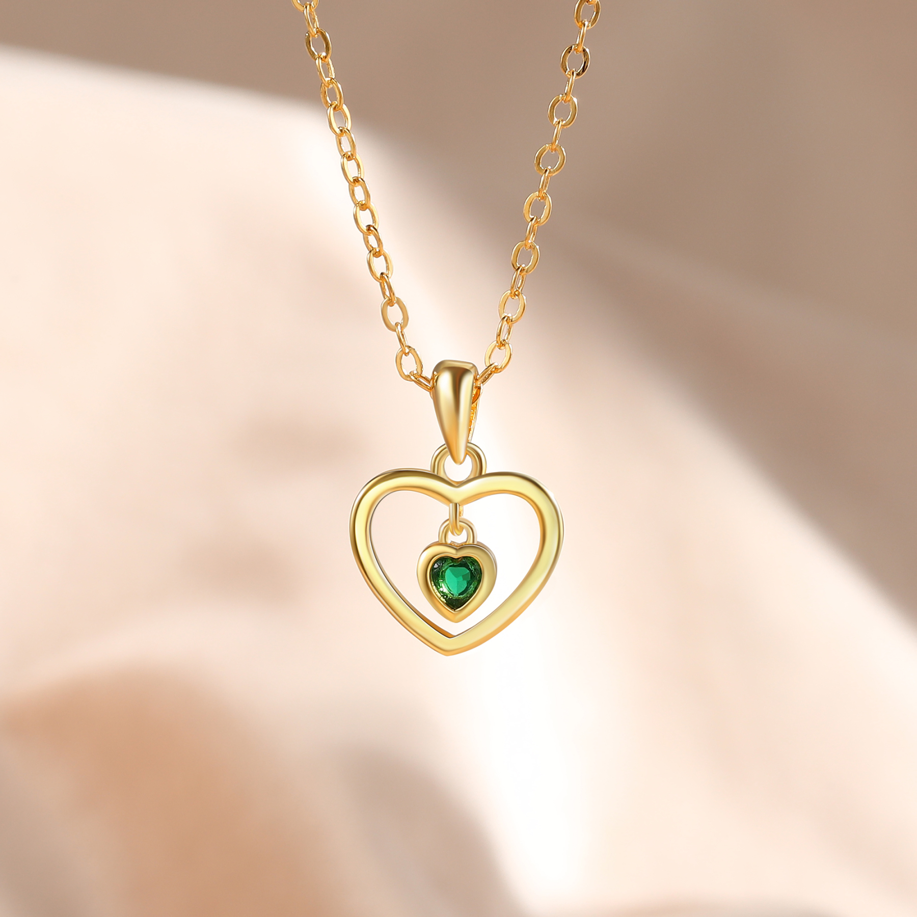 Collar de corazón con 1 piedra de nacimiento personalizada-Jessemade ES