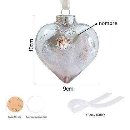 Bola navideña Adorno de Navidad 1 nombre y 1 foto personalizados en forma de corazón con pluma 